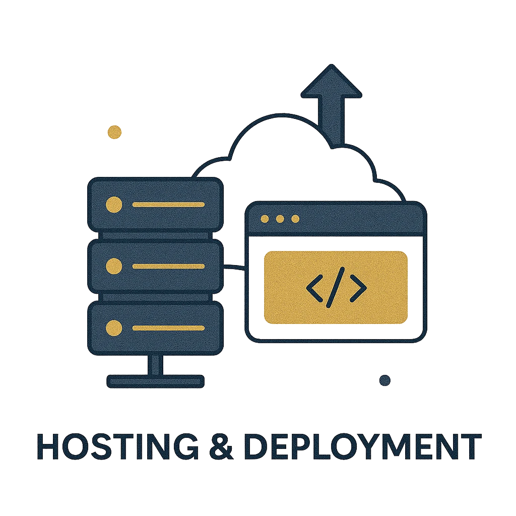 Illustration Hosting und Deployment mit Servern und Cloud