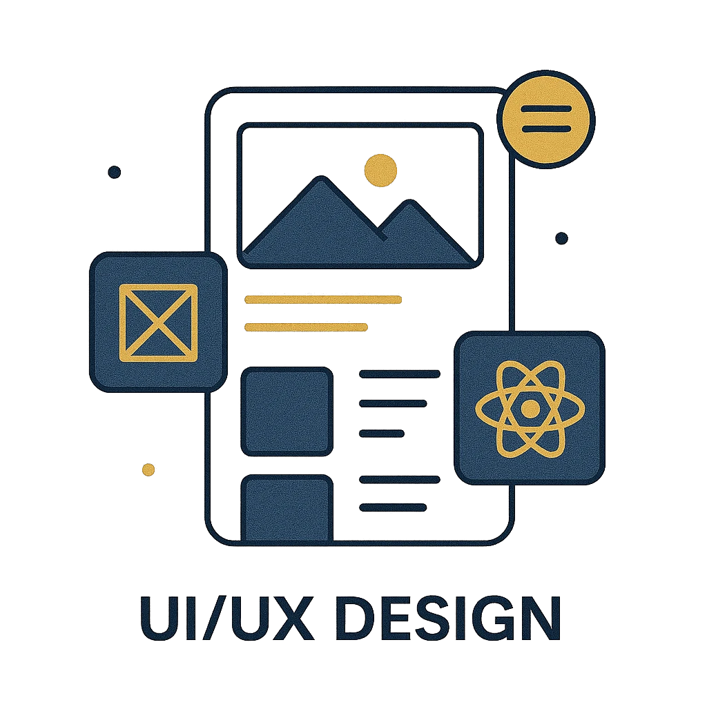 Illustration UI/UX Design mit Layout, Wireframes und Komponenten